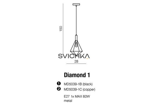 Підвісний світильник AZzardo Diamond 1 AZ2139 black
