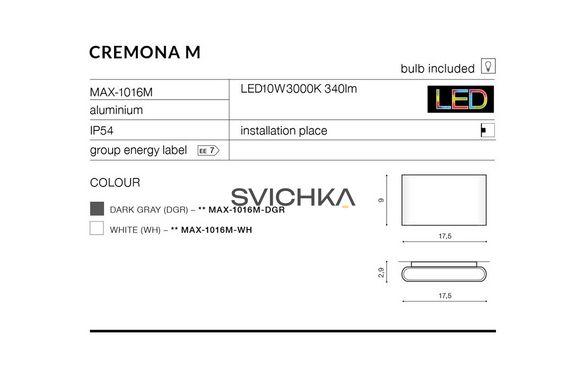 Настінний світильник AZzardo CREMONA M AZ2181 (MAX1016MWH), Білий, Білий