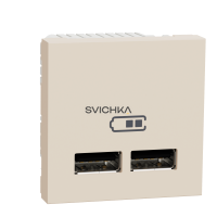 Розетка USB подвійна 2.1 А 2 модулі Schneider Electric Unica New, Бежевий, Бежевий
