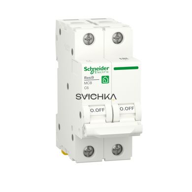 Автоматичний вимикач RESI9 Schneider Electric 6А, 2P, крива С, 6кА