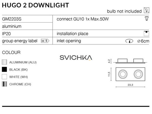 Точковий світильник Azzardo Hugo 2 Downlight GM2203 ALU (AZ1737), без вставки, Алюміній, Алюміній