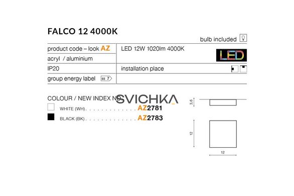 Світильник Azzardo AZ2781 Falco 12 4000K LED, Білий, Білий