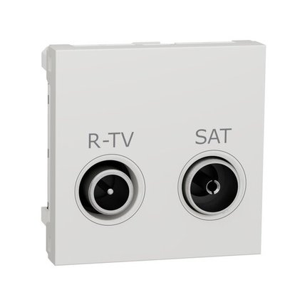 Розетка R-TV SAT Schneider Electric Unica New прохідна, 2 модулі, Білий, Білий