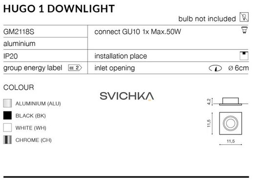 Точечный светильник Azzardo Hugo 1 Downlight GM2118S WH (AZ1735), без вставки