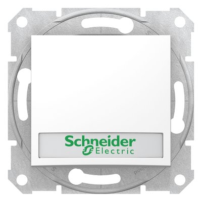 Кнопковий вимикач Schneider Electric Sedna з синім підсвічуванням та полем для маркування, Білий, Білий