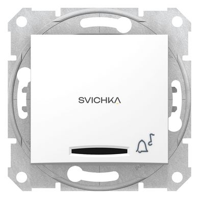Кнопковий вимикач Schneider Electric Sedna із символом "Дзвінок" та підсвічуванням, Білий, Білий