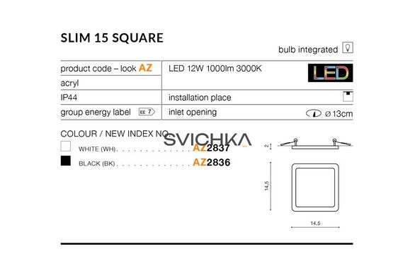 Світильник Azzardo AZ2837 Slim Square 15 LED 3000K