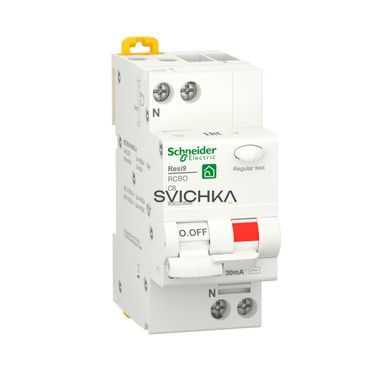 Диференціальний автоматичний вимикач RESI9 Schneider Electric 6А, 30 мA, 1P+N, 6кA, крива, тип АС