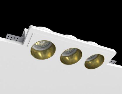 Врізний гіпсовий світильник Promin TRIO BRASS L, White/Brass, Білий, Білий, Білий, Латунь