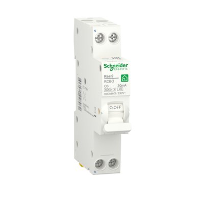 Компактний диференціальний автоматичний вимикач RESI9 Schneider Electric 6А, 30 мA, 1P+N, 6кA, крива, тип А