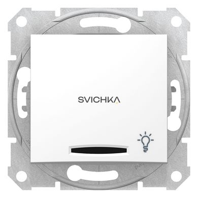 Кнопковий вимикач Schneider Electric Sedna із символом "Світло" та підсвічуванням, Білий, Білий