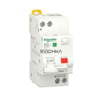 Диференціальний автоматичний вимикач RESI9 Schneider Electric 10 А, 30 мA, 1P+N, 6кA, крива, тип АС