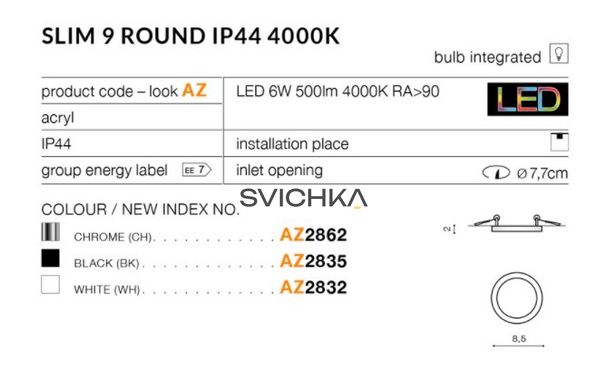 Світильник Azzardo AZ2832 Slim Round 9 LED 4000K