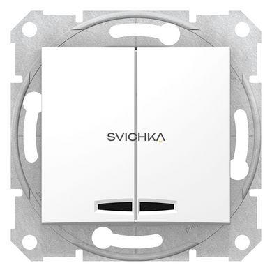 Двоклавішний вимикач Schneider Electric Sedna з підсвічуванням, Білий, Білий