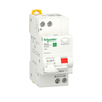 Дифференциальный автоматический выключатель RESI9 Schneider Electric 25 А, 30 мA, 1P+N, 6кA, кривая С, тип АС