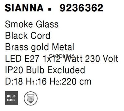 Підвісний світильник Nova luce SIANNA, Smoke/Brass