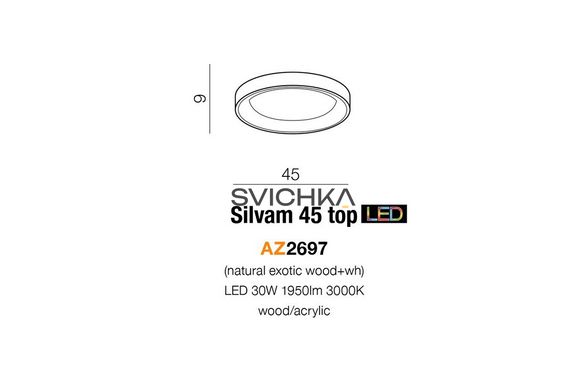 Світильник Azzardo AZ2697 Silvam 45 Top LED, Білий, Бежевий, Білий, Дерев'яний