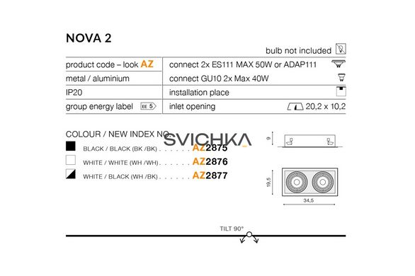 Точковий світильник Azzardo Nova 2 AZ2877, Білий, Чорний, Білий, Чорний