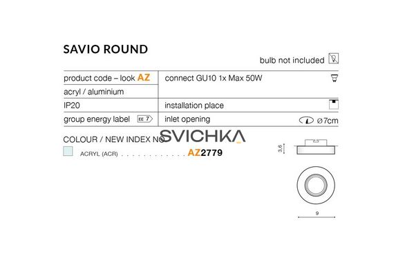 Точковий світильник Azzardo Savio Round AZ2779, Хром, Білий