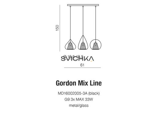 Підвісний світильник AZzardo GORDON Mix Line AZ2168, Хром, Прозорий, Чорний