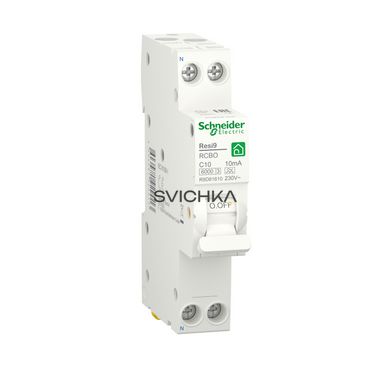 Компактний диференціальний автоматичний вимикач RESI9 Schneider Electric 10 А, 10 мA, 1P+N, 6кA, крива, тип А
