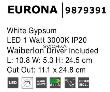 Подсветка Nova luce Eurona 1 3000K White