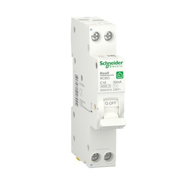 Компактний диференціальний автоматичний вимикач RESI9 Schneider Electric 16 А, 30 мA, 1P+N, 6кA, крива, тип АС