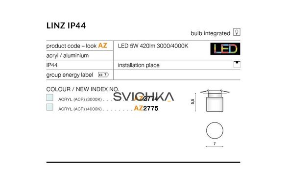 Світильник Azzardo Linz IP44 AZ2774 3000K, Хром, Білий